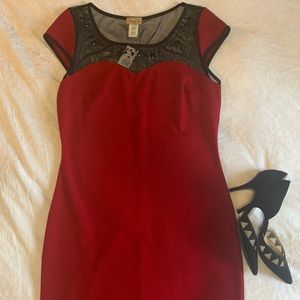 Burgundy cocktail Dress w/ Sheer/Jeweled neckline